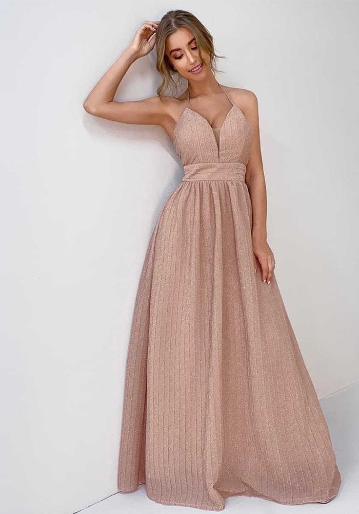 Robe Maxi de Soirée Élégante à Col Halter pour Femmes
