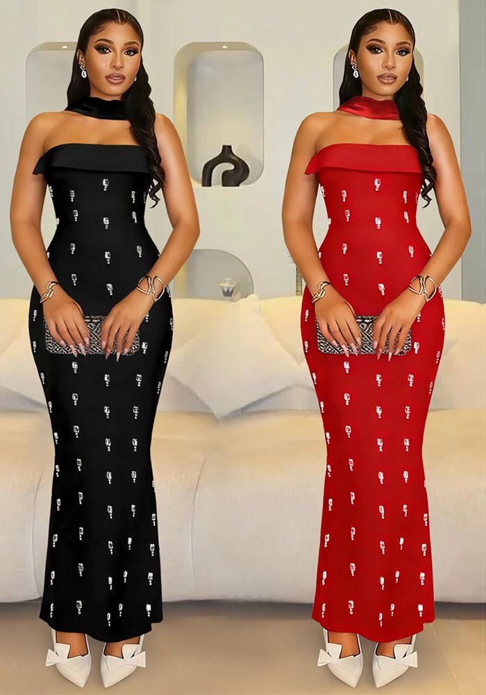 Ensemble de Robe à Bretelles Éléguante pour Femmes avec Perles et Rubans
