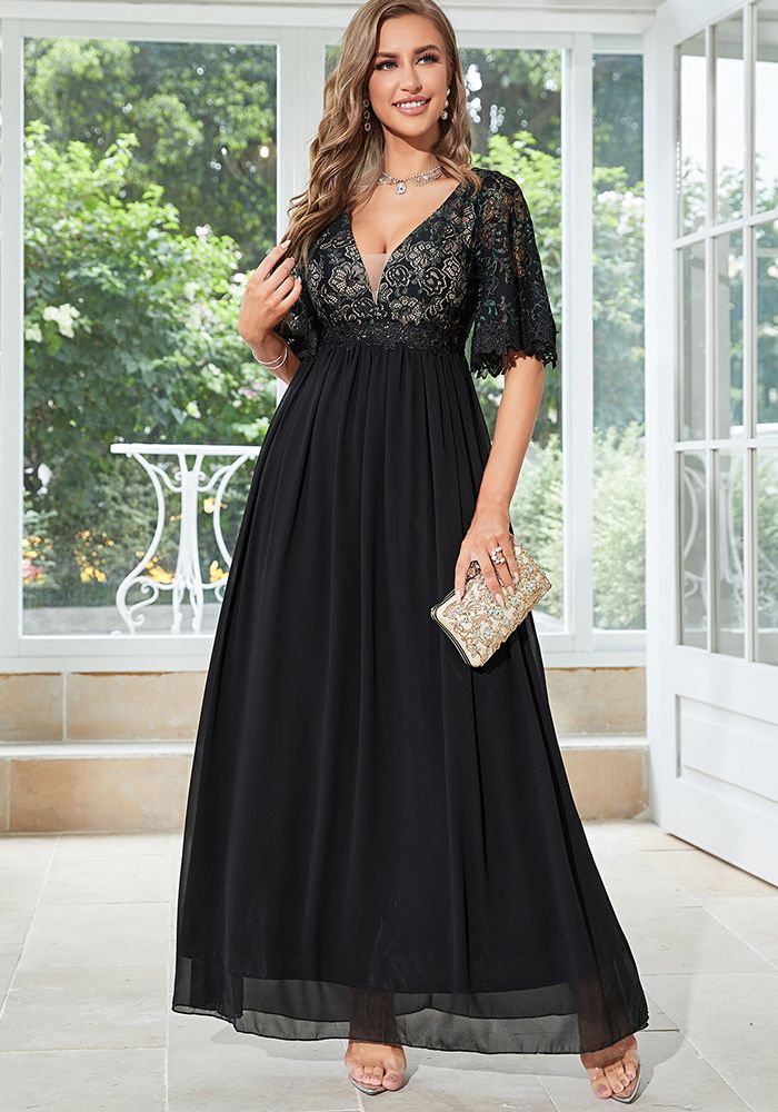 Robe de soirée à patchwork noire pour femmes