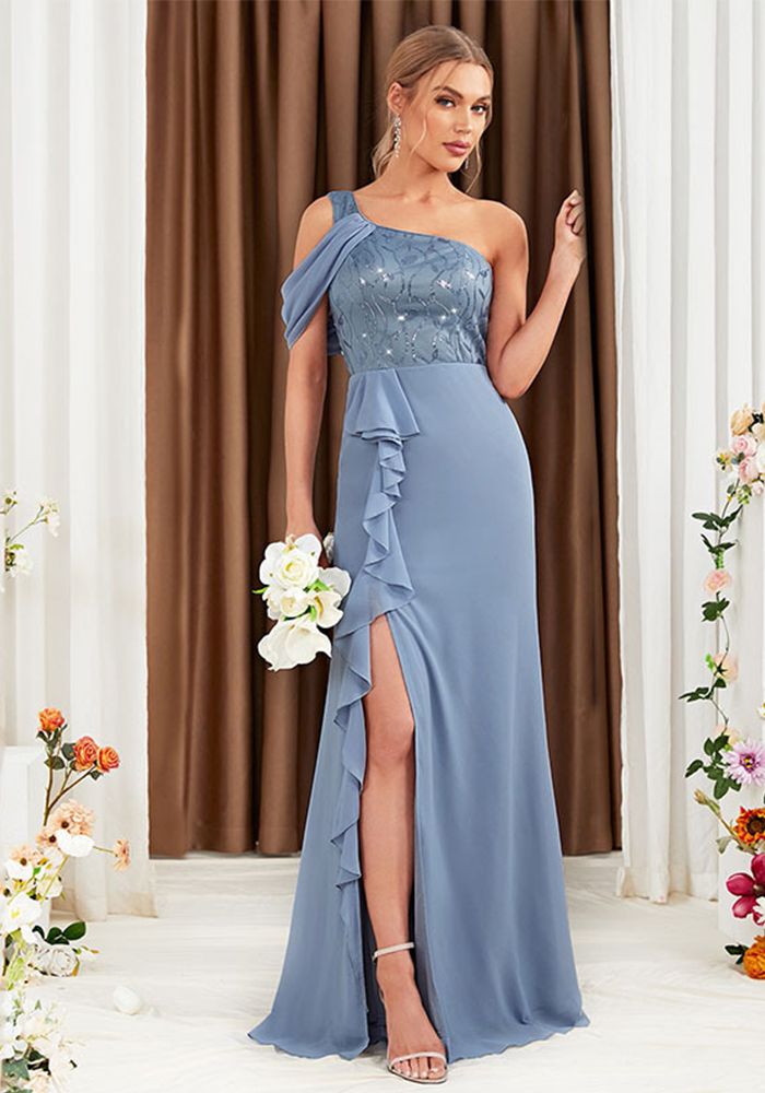 Robe Femme Épaule Dégagée Une Épaule Fente Latérale