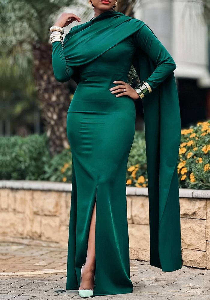 Robe Longue à Manches Longues V-Neck Imprimée Élégante Chic pour Femmes Printemps & Automne