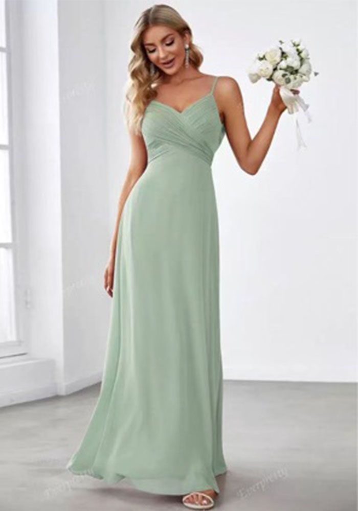 Robe de Mariage Femme Unie Plissée avec Fines Bretelles Dos Nu