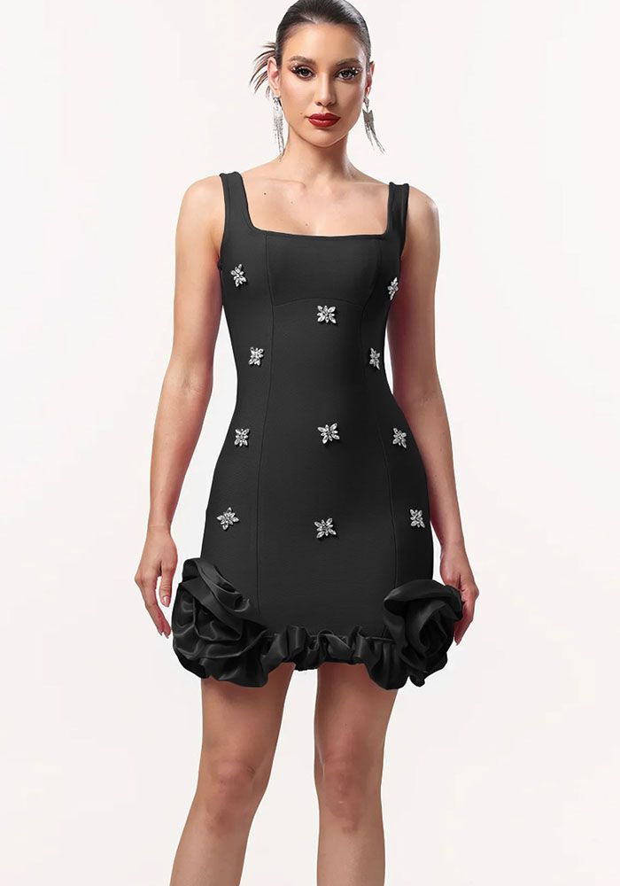 Robe Mini Bodycon Élégante Chic avec Bretelles Perles pour Femme