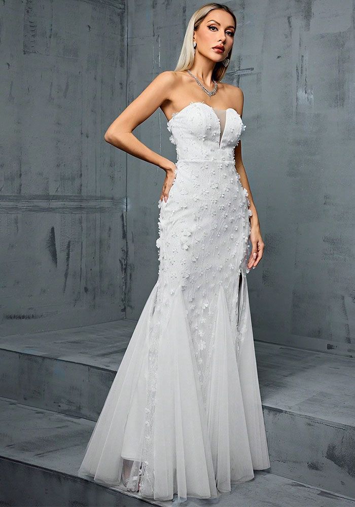 Robe de Soirée Sirène Sans Manches V-Neck en Tulle