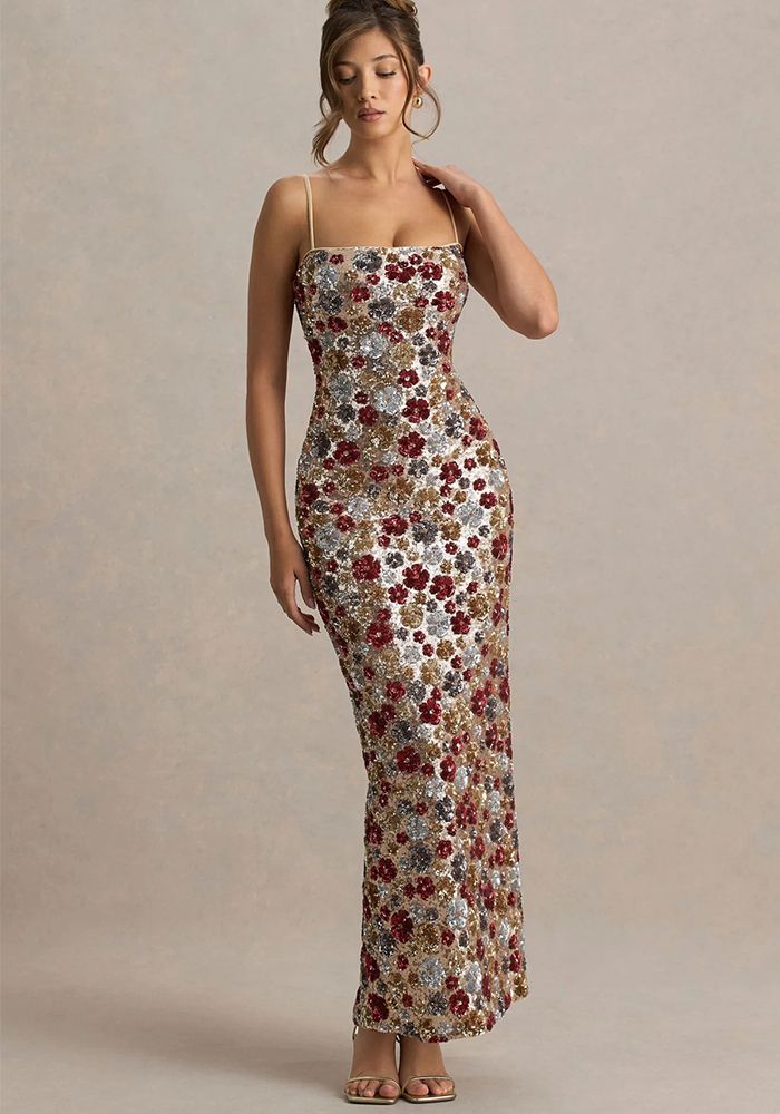Robe Bodycon à Bretelles Sequins Fente Printemps/Été Femme