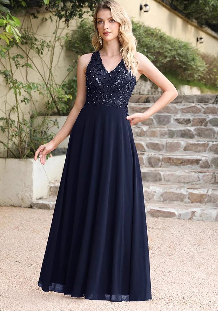 Robe de Soirée Formelle à Manches Sans Épaulettes et Fente en V avec Sequins pour Femmes (Délai de traitement de 3 à 6 jours)
