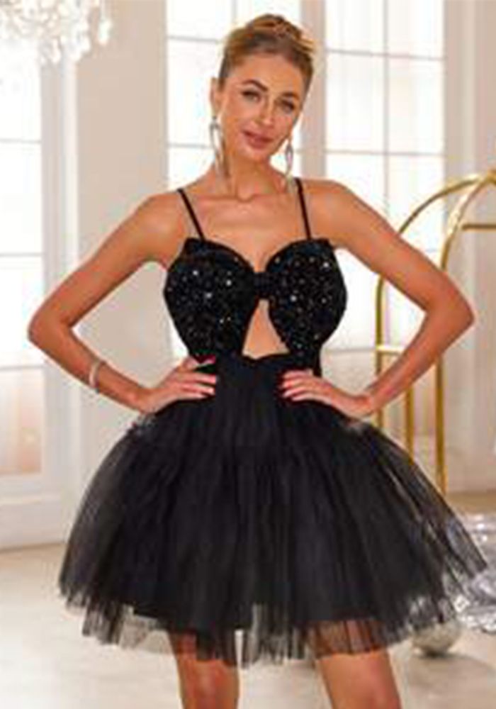 Robe à bretelles en mesh pailleté pour femmes