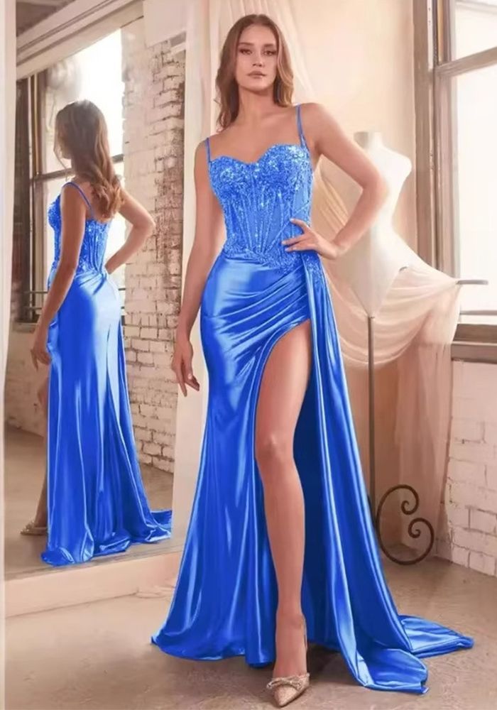 Robe de Soirée Slim-Fit à Bretelles Fendues Taille Haute pour Femmes (Délai de traitement de 3 à 6 jours)