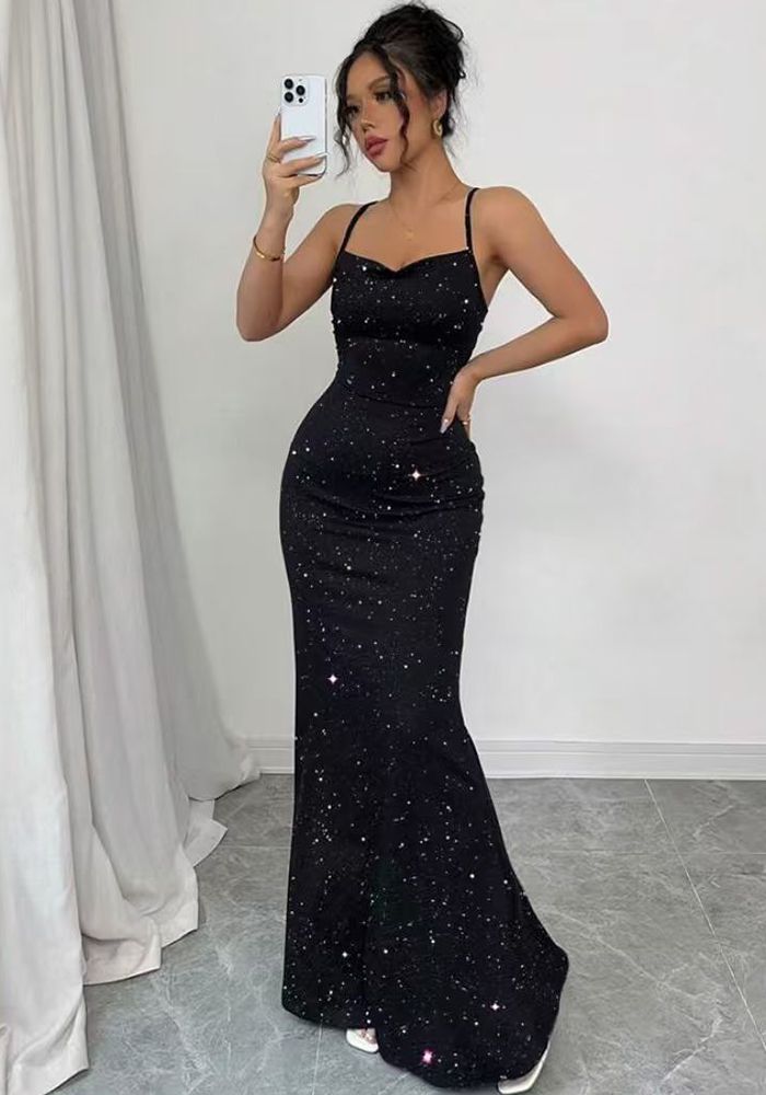 Robe de Soirée Femme Rouge à Paillettes Sans Bretelles Style Sirène Ajustée