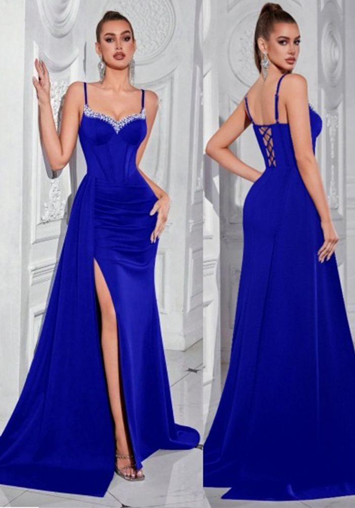Robe de soirée élégante en dentelle avec perles et strass pour femmes (le temps de traitement nécessite 3-6 jours)
