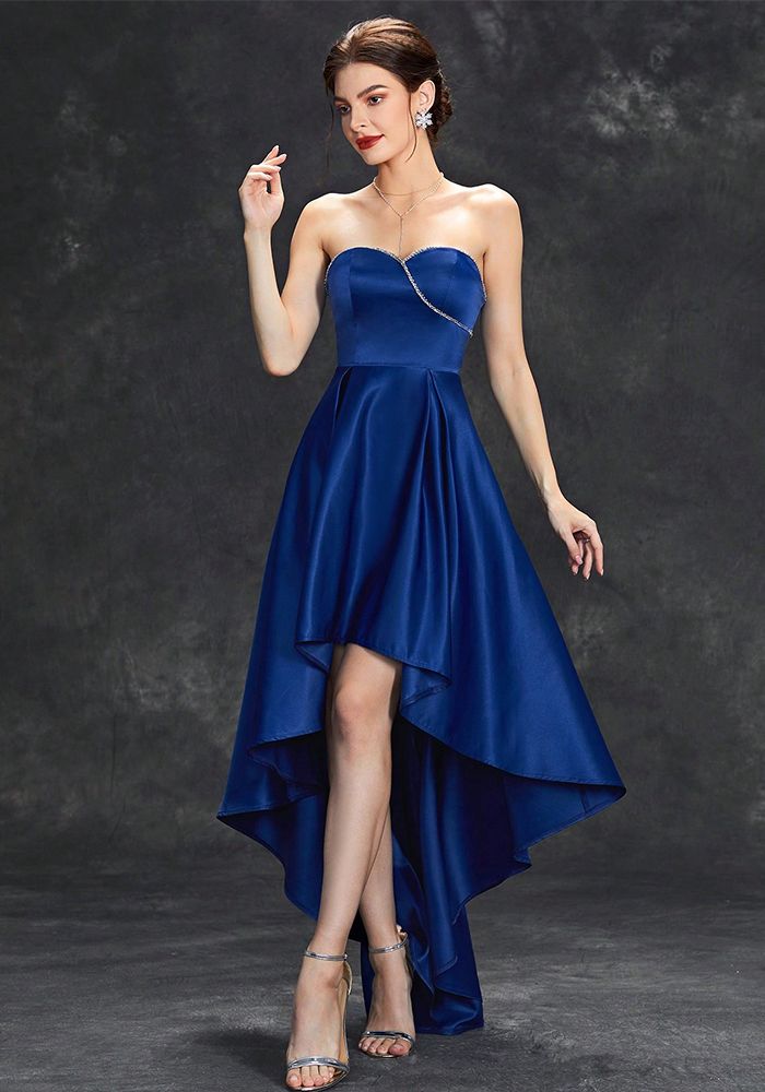 Robe de bal élégante chic sans bretelles pour femme, haute-basse (temps de traitement de 3 à 6 jours)