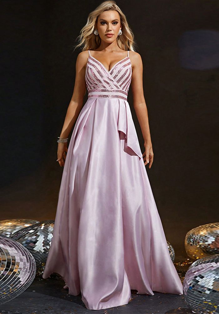 Robe de Soirée Maxi à Bretelles en V pour Femmes