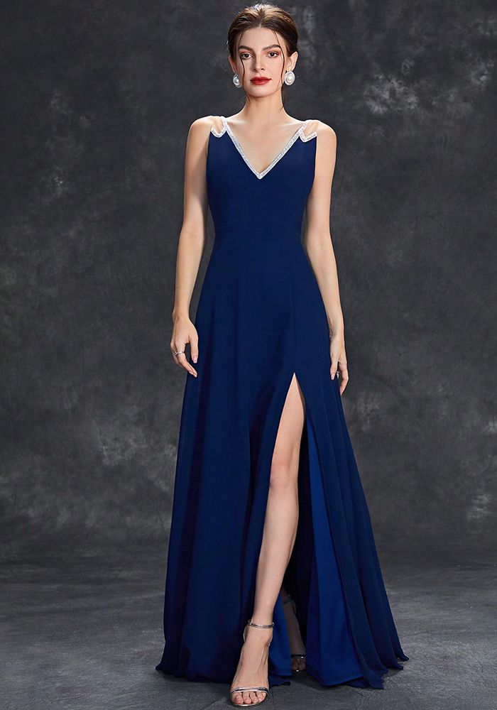 Robe Maxi de Soirée Formelle Sans Manches à Décolleté Profond pour Femmes en Été
