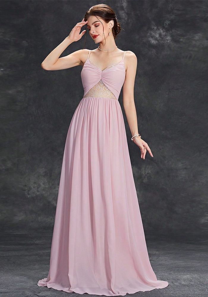 Robe de demoiselle d'honneur A-Line en chiffon à bretelles pour femmes au printemps