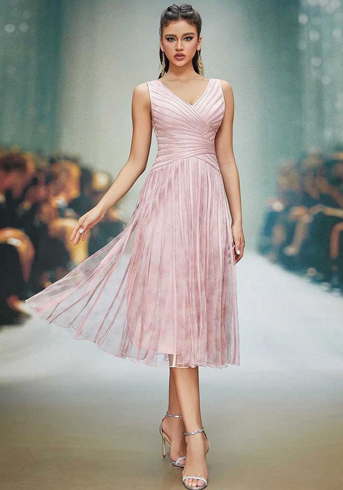 Robe de Soirée Formelle Dos Nu V-Cou Rose pour Femmes