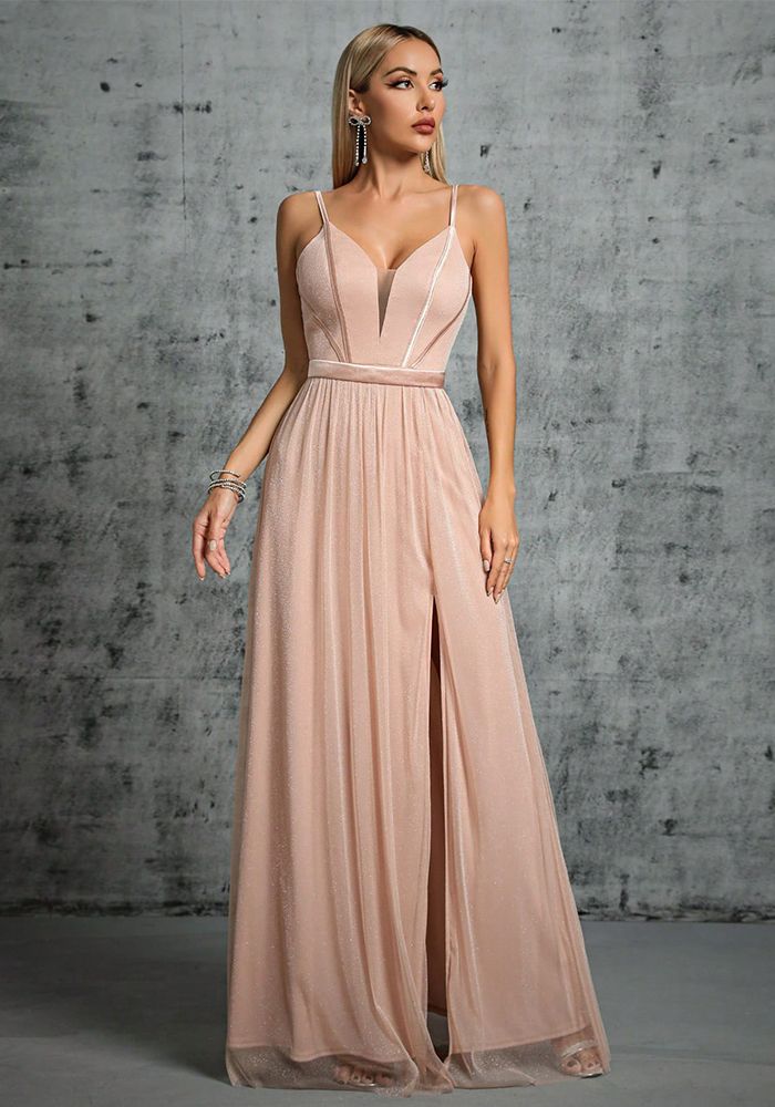 Robe de Soirée Élégante pour Femme avec Bretelles en Maille Slim