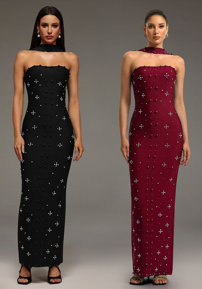 Robe Bodycon Sans Manches Élégante pour Femmes avec Perles