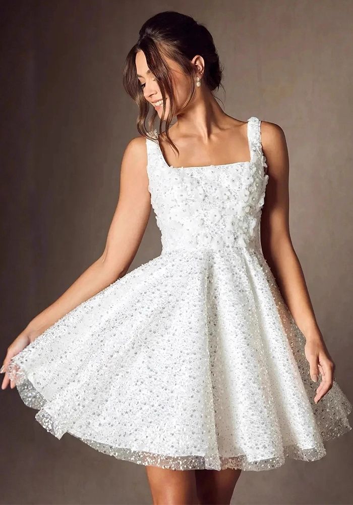 Robe de Mariée Légère Blanche à Bretelles Spaghetti pour Femmes avec Sequins