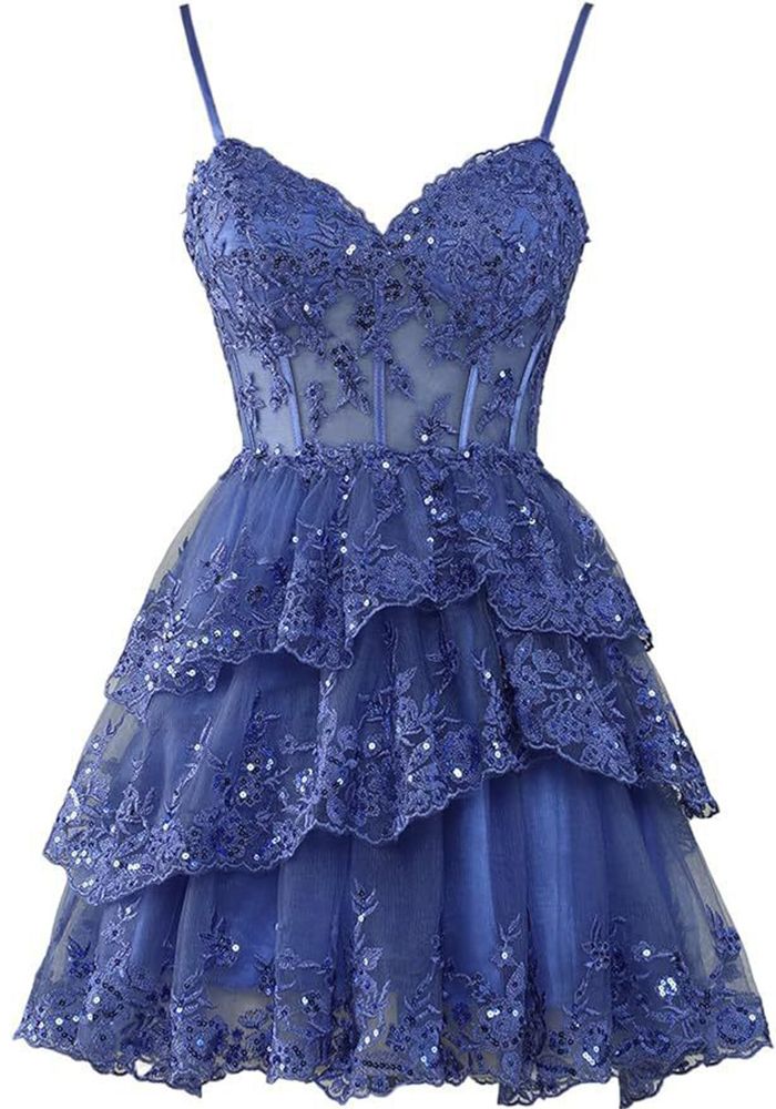Robe de bal courte en tulle à bretelles pour femmes, en dentelle brillante, ajustée, robe de soirée formelle