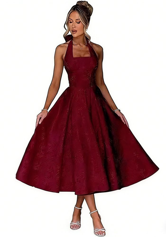 Robe de soirée prom chic slim fit à nœud taille haute pour femmes