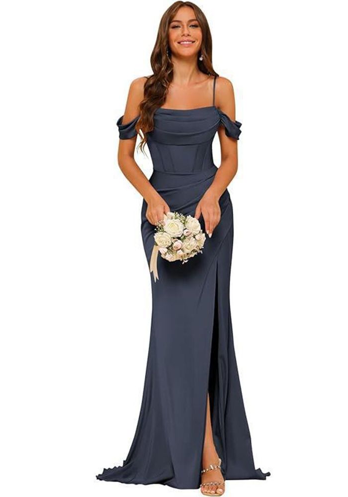 Robe de demoiselle d'honneur ajustée à épaules dénudées en forme de sirène pour femmes - Robe de soirée formelle