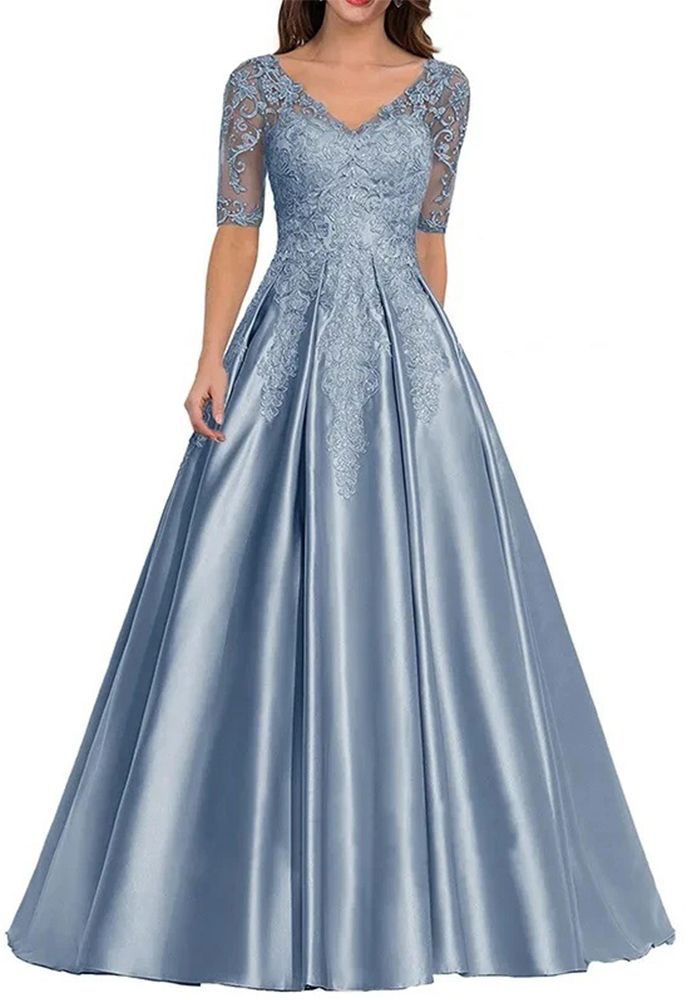 Robe de Soirée Longue en Dentelle Appliquée Formelle à Manches Courtes pour Mère de la Mariée (Délai de traitement de 3 à 6 jours)