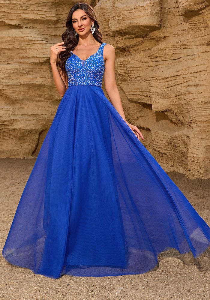 Robe Maxi de Soirée Sans Manches en Maille à Paillettes Élégante pour Femmes