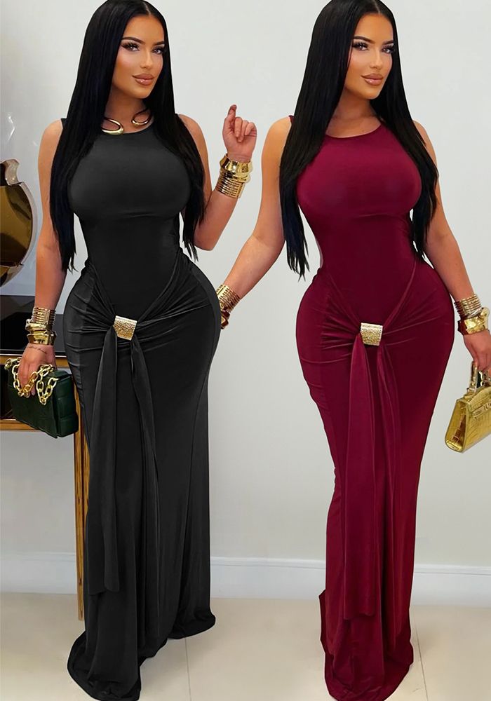 Robe Bodycon Élégante et Chic pour Femmes en Couleur Unie à Dos Nu