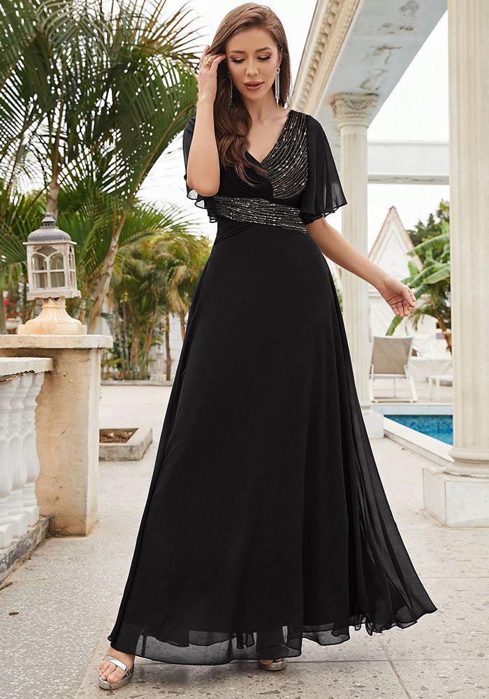 Robe Longue de Soirée Élégante Chic à Col V