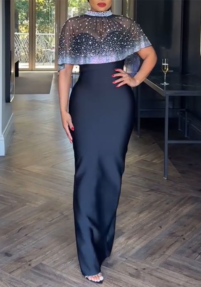 Ensemble Deux Pièces Femme Cape en Maille à Paillettes + Robe