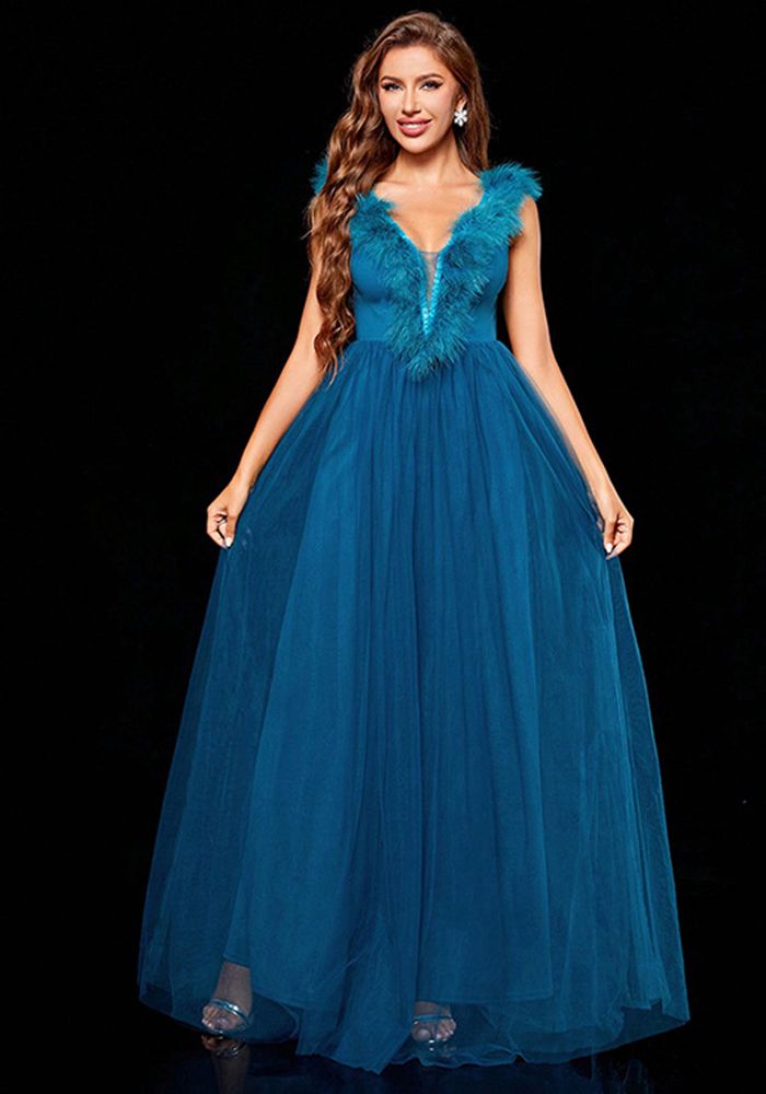 Robe de bal de mariage princesse en chiffon bleu printemps