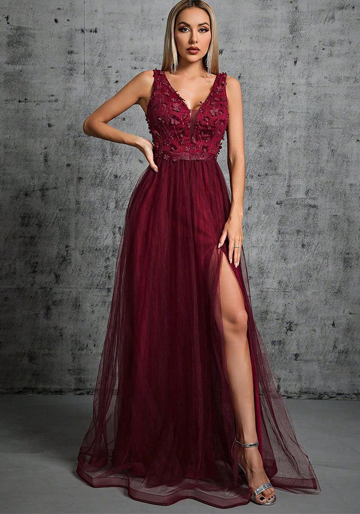 Robe Chiffon d'Été Sans Manches A-Line à Col V avec Paillettes