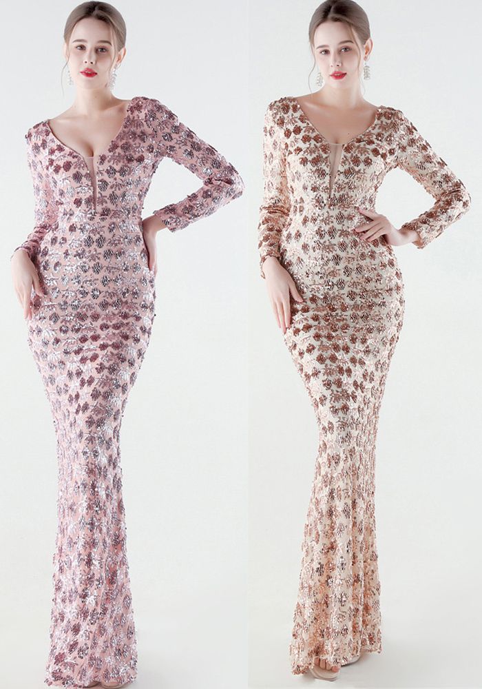 Robe de Soirée Sirène en Viscose de Luxe avec Paillettes