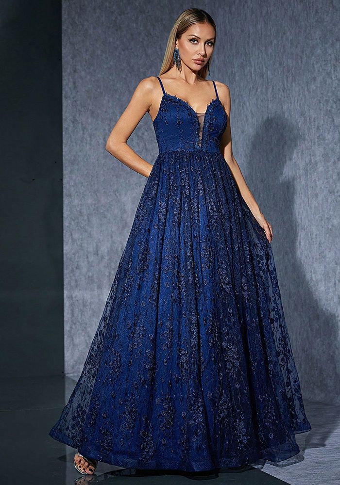 Robe de Soirée Chic à Dos Nu en Maille Brodée pour Femmes