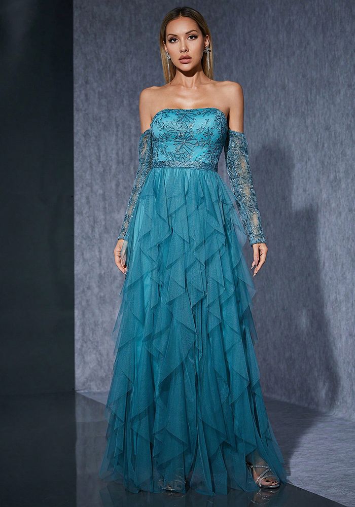 Robe de Soirée de Luxe en Maille à Épaules Dégagées pour Femmes