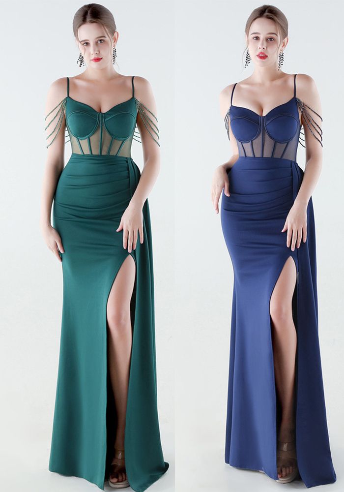 Robe de Soirée Formelle en Maille Herringbone pour Femmes