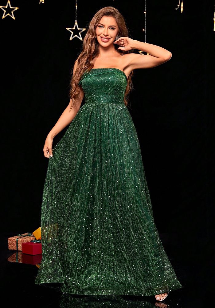 Robe sans bretelles verte pour femmes