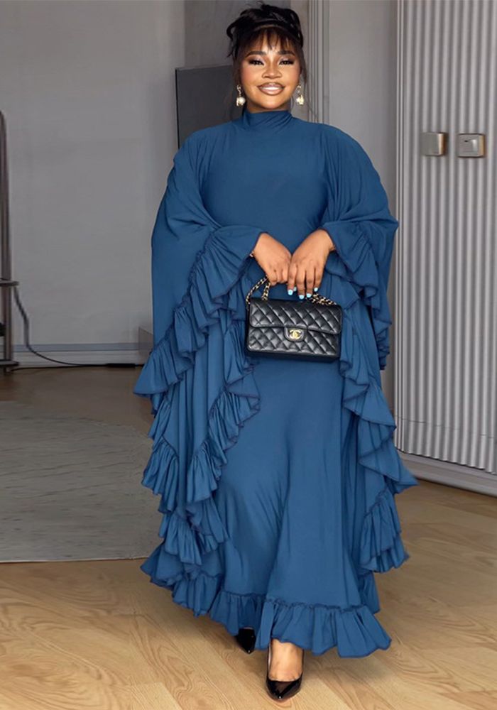 Robe à manches chauve-souris à col semi-haut en patchwork pour femmes - Mode automne