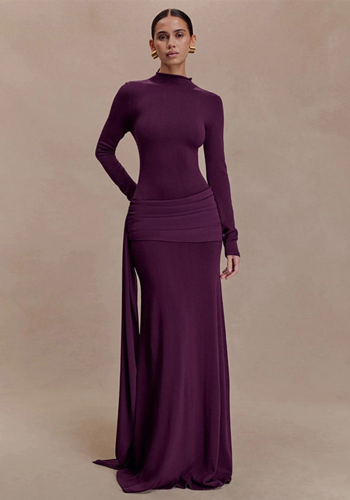 Jupe Bodycon à Manches Longues et Col Montant en Solide pour Femmes Automne/Hiver