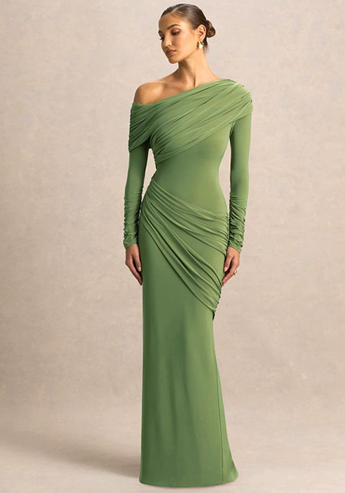 Robe Femme Automne/Hiver Unie Élégante à Encolure Asymétrique