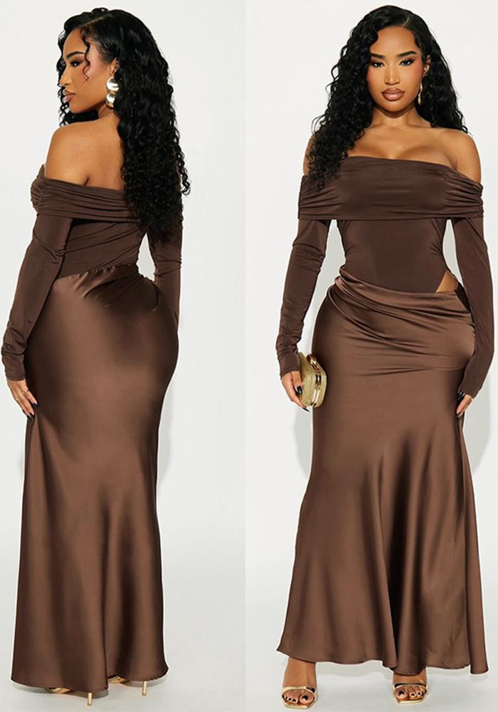Robe Longue à Manches Longues Élegante Off-Shoulder Femme Automne/Hiver