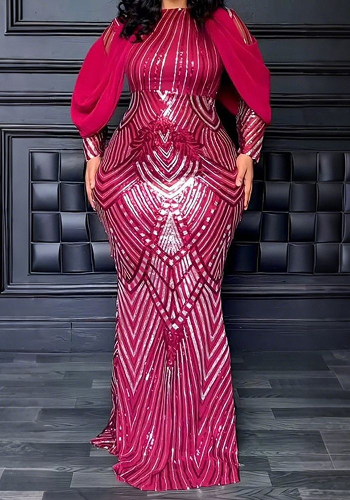Robe Maxi Bodycon à Col Rond Pailletée pour Femmes
