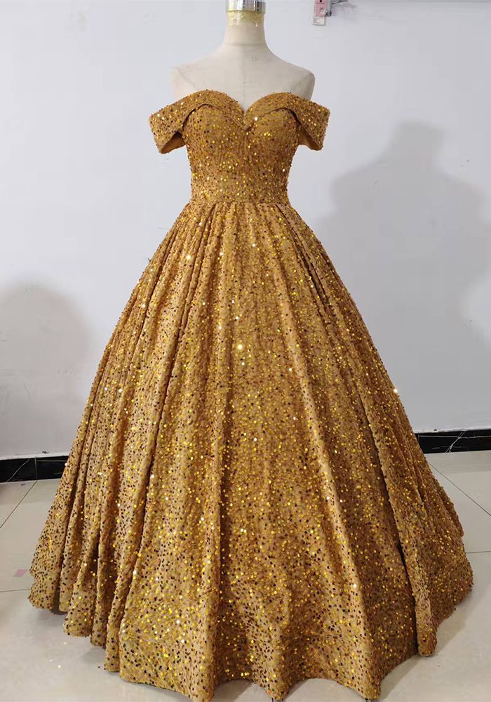 Robe de Mariée Femme à Changement de Couleur avec Sequins, Robe de Bal Off-Shoulder (Délai de traitement de 3 à 6 jours)
