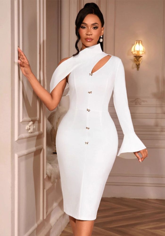 Robe Bodycon Élégante à Découpe Irrégulière à Manches Évasées pour Femmes