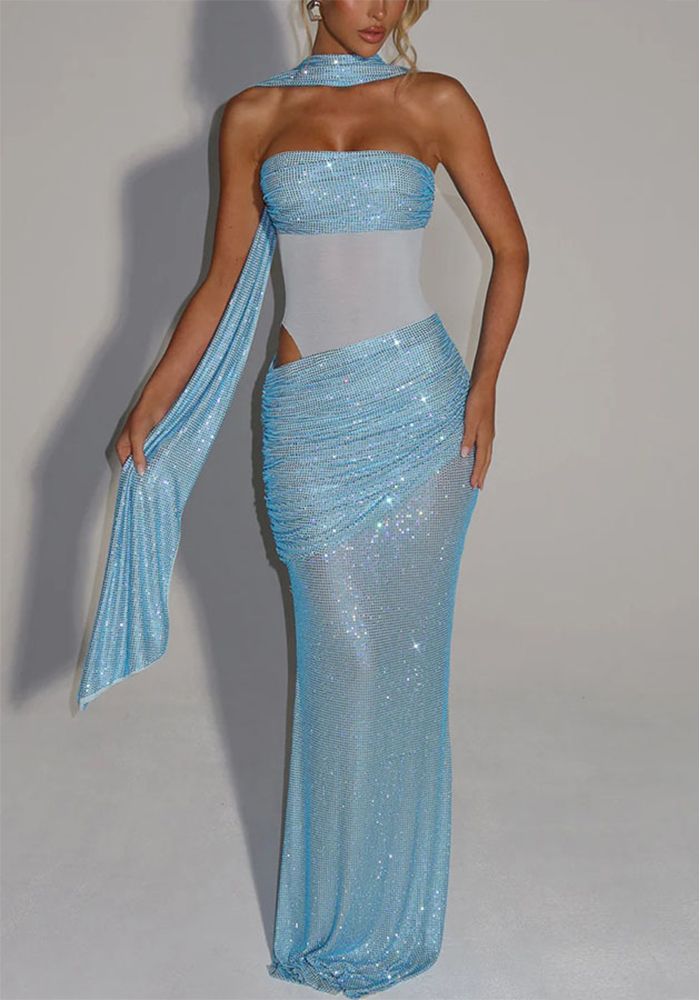 Robe de soirée sans manches à sequins pour femmes