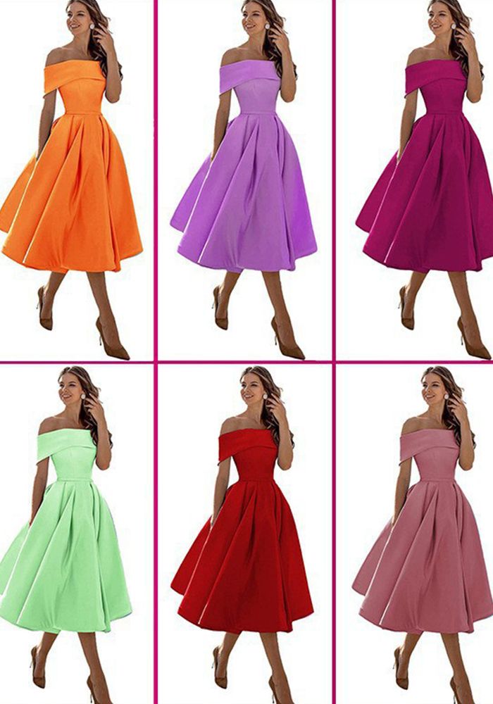 Robe de Soirée Midi A-ligne Élégante Sans Épaules pour Femmes (Délai de traitement de 3 à 6 jours)