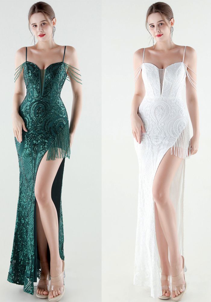 Robe de Soirée Brodée et Perlée de Luxe pour Femmes