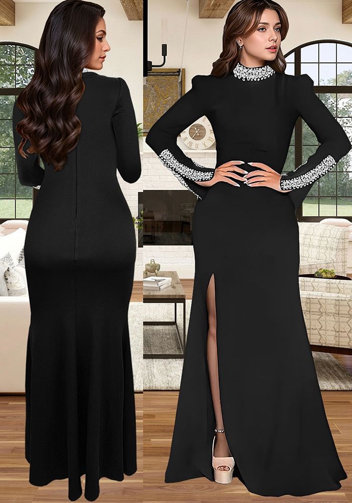 Robe Maxi Bodycon à Fishtail en Dentelle à Manches Longues pour Femmes