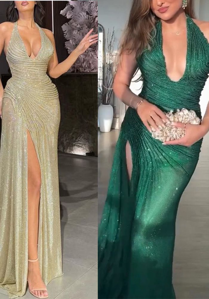 Robe de soirée décontractée à col halter en sequins pour femmes printemps/automne