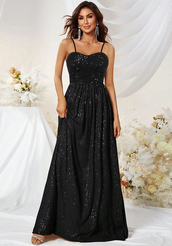 Robes dos nu à taille cintrée en sequins pour femmes